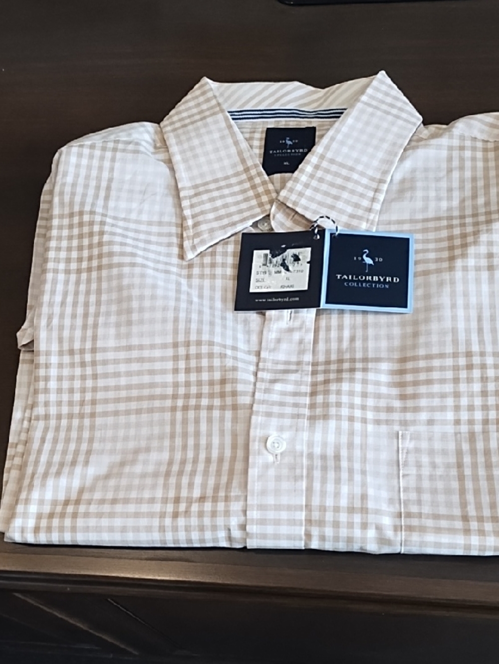 Tailorbyrd Men's Beige and White Plaid Button-Down Shirt